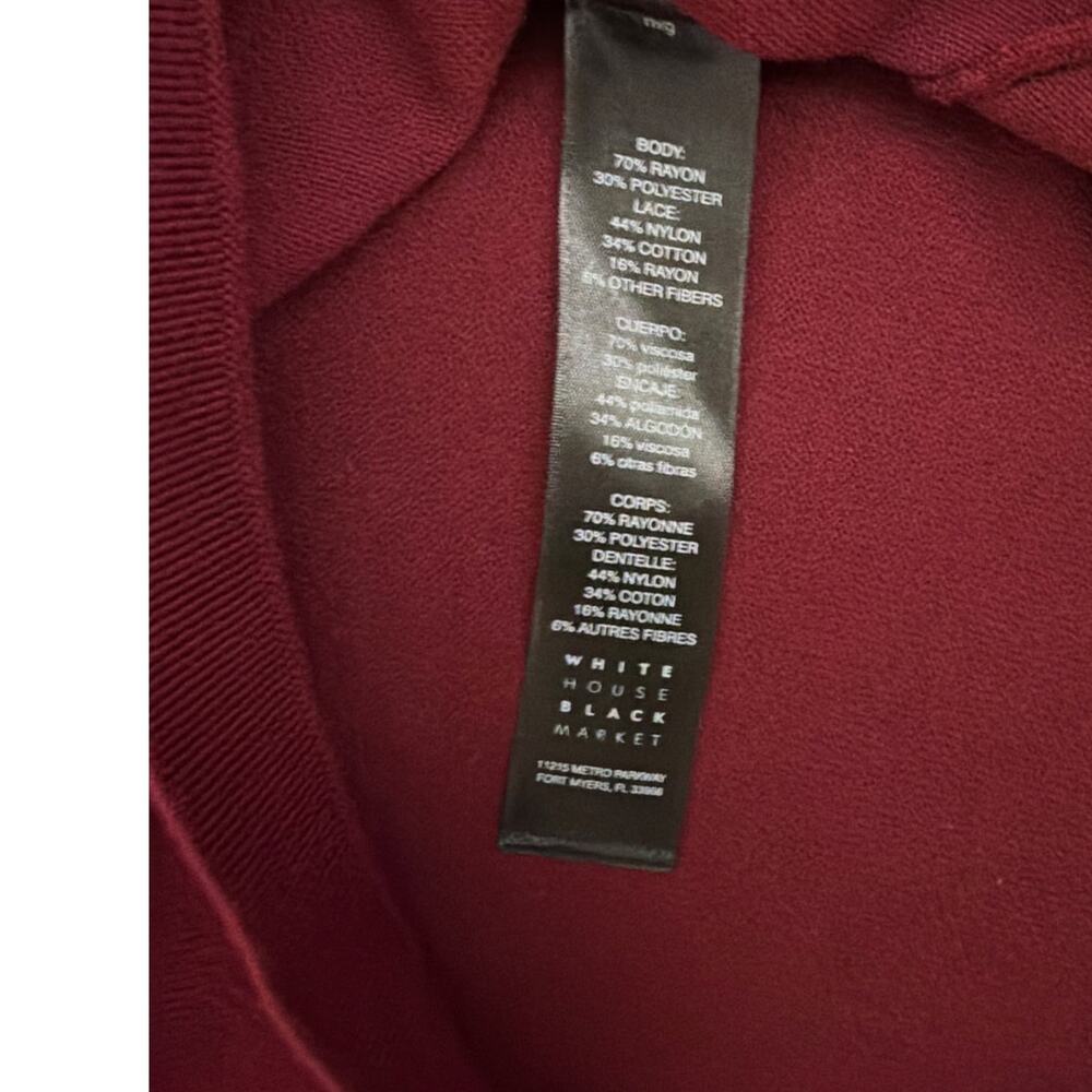 White House Black Market Bell Sleeve Ruffle Feminine Lace Burgundy Blouse XS - Picture 5 of 5